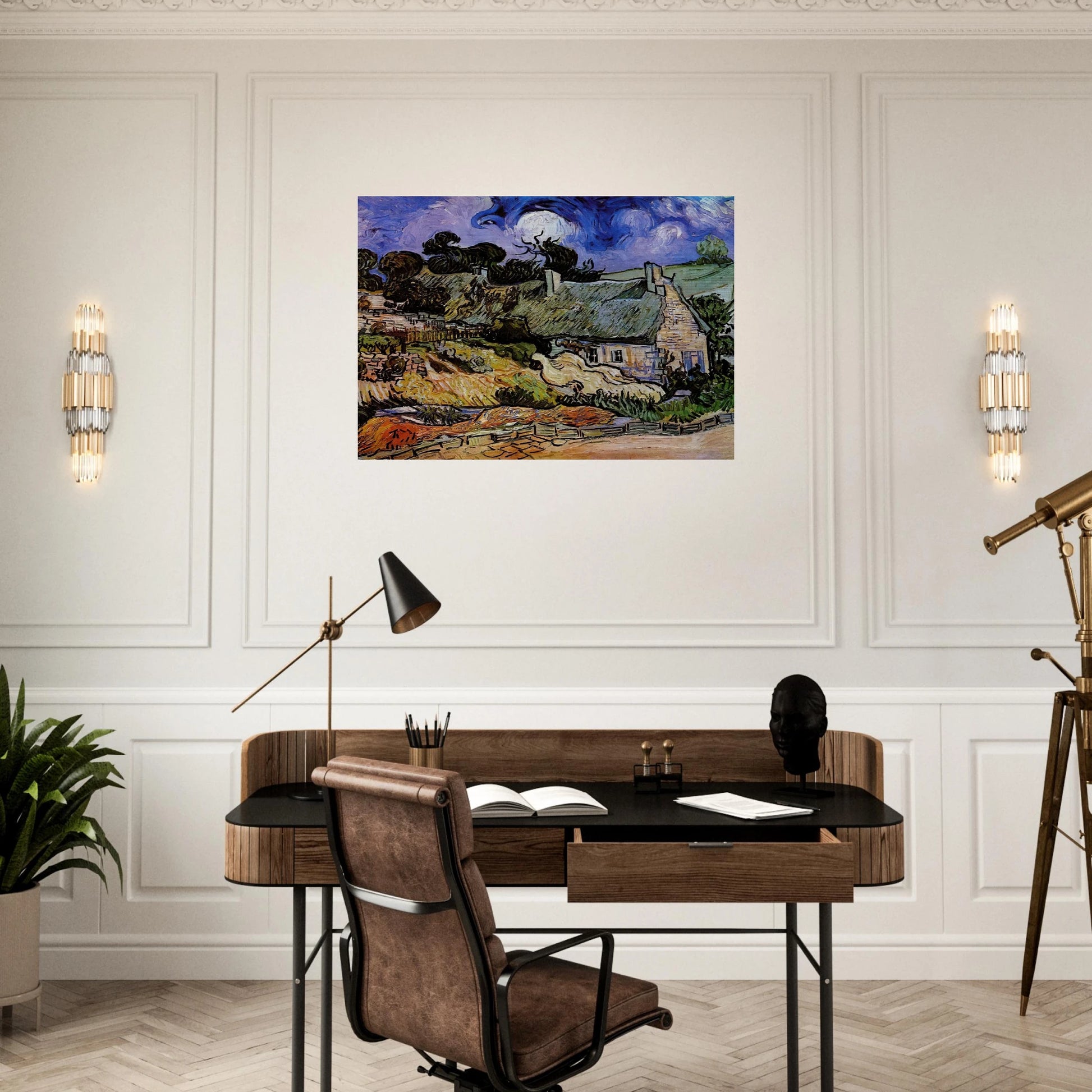 Houses with Thatched Roofs, Cordeville - Vincent van Gogh Brushed Aluminum Print - 70x100 cm / 28x40 inches | Vincent van Gogh Aluminum Print | Vincent van Gogh Prints