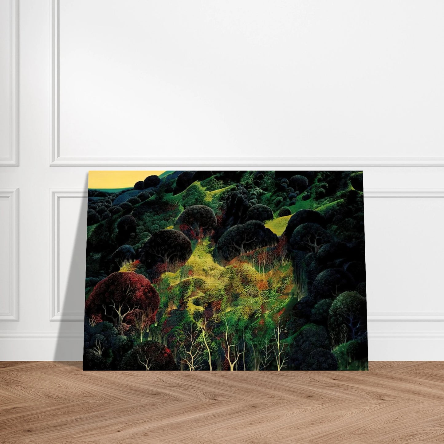 Autumn Fields - Eyvind Earle Brushed Aluminum Print - 70x100 cm / 28x40 inches | Eyvind Earle Aluminum Print | Eyvind Earle Prints