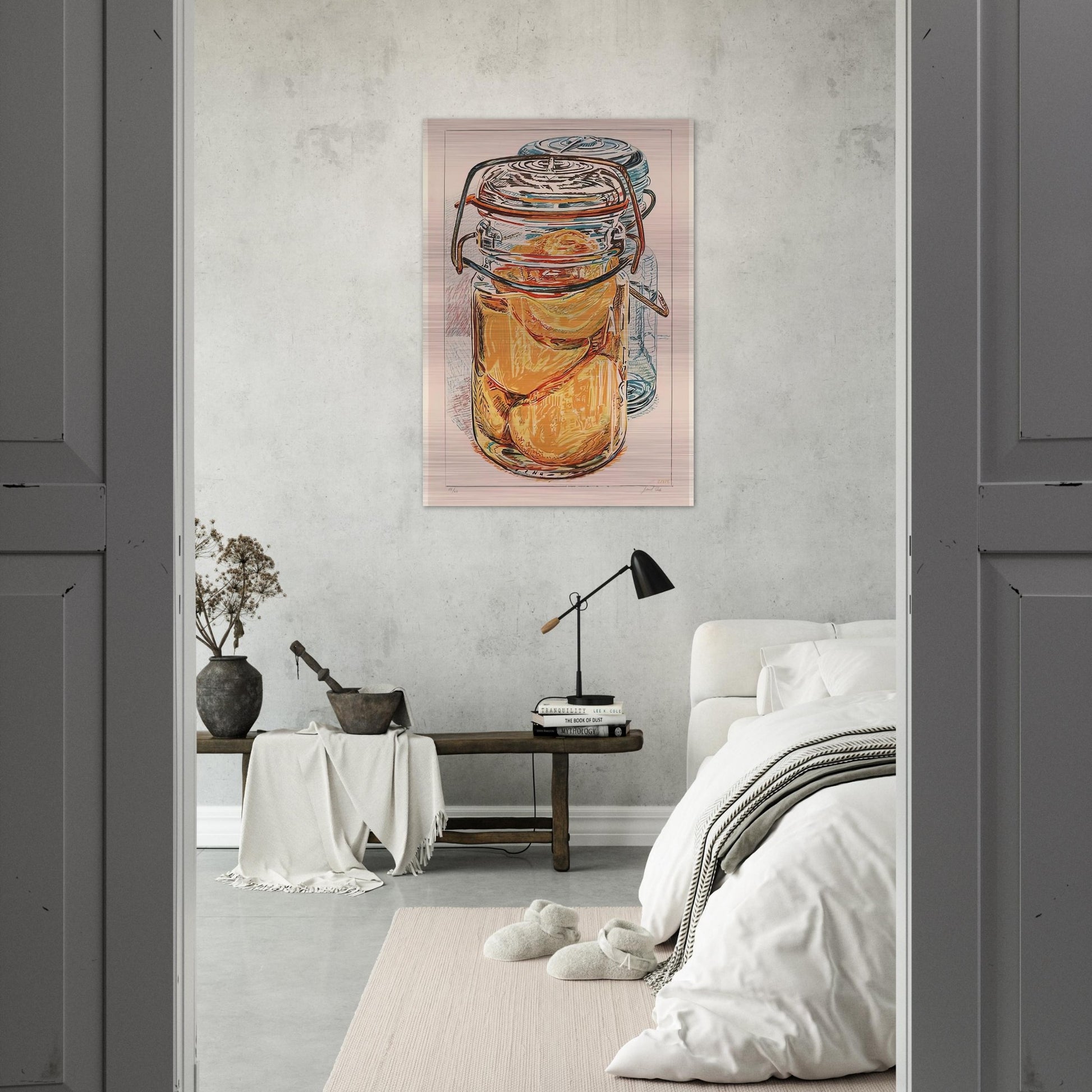 PRESERVED PEACHES 1975 - Janet Fish Brushed Aluminum Print - 70x100 cm / 28x40 inches | Janet Fish Aluminum Print | Janet Fish Prints