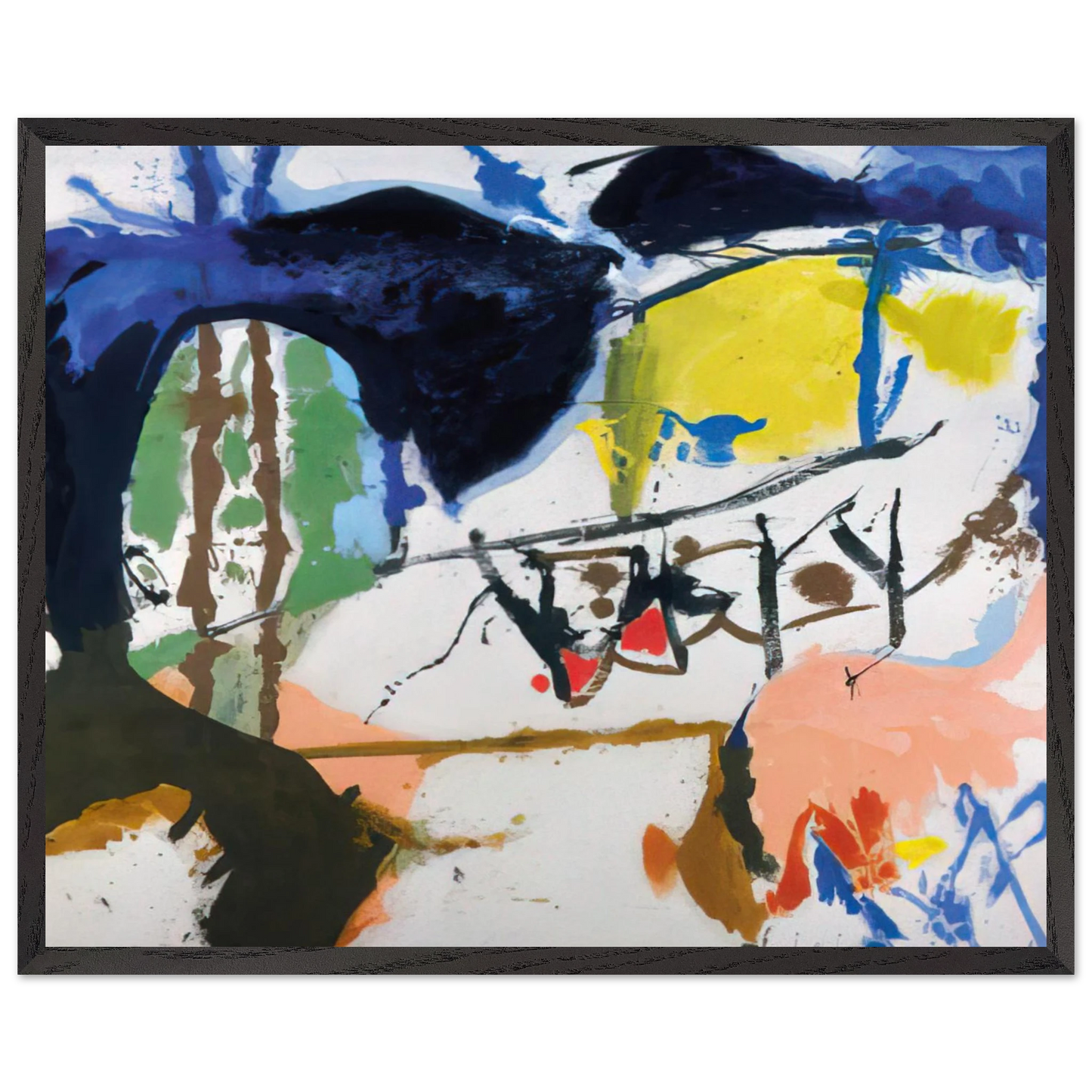 Helen Frankenthaler - Acres - 1959 Wall art - 28x43  cm / XL (11x17 inches) - Premium Wooden Framed Poster With Fine Art Paper-canvas - Black frame
