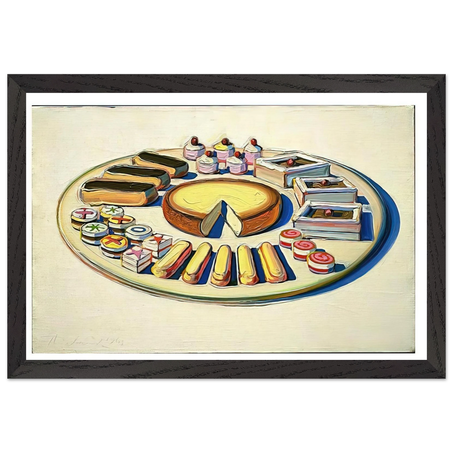 Wayne Thiebaud - French Pastries - 1963 Wall Art - 21x29.7 cm / 8x12" - Premium Wooden Framed Poster With Fine Art Paper-canvas - Black frame