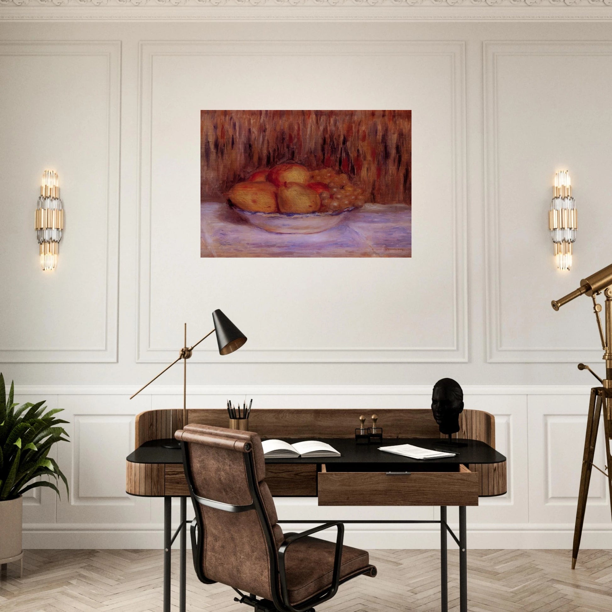 Still Life with Pears and Grapes - Pierre-Auguste Renoir Brushed Aluminum Print - 70x100 cm / 28x40 inches | Pierre-Auguste Renoir Aluminum Print | Pierre-Auguste Renoir Prints