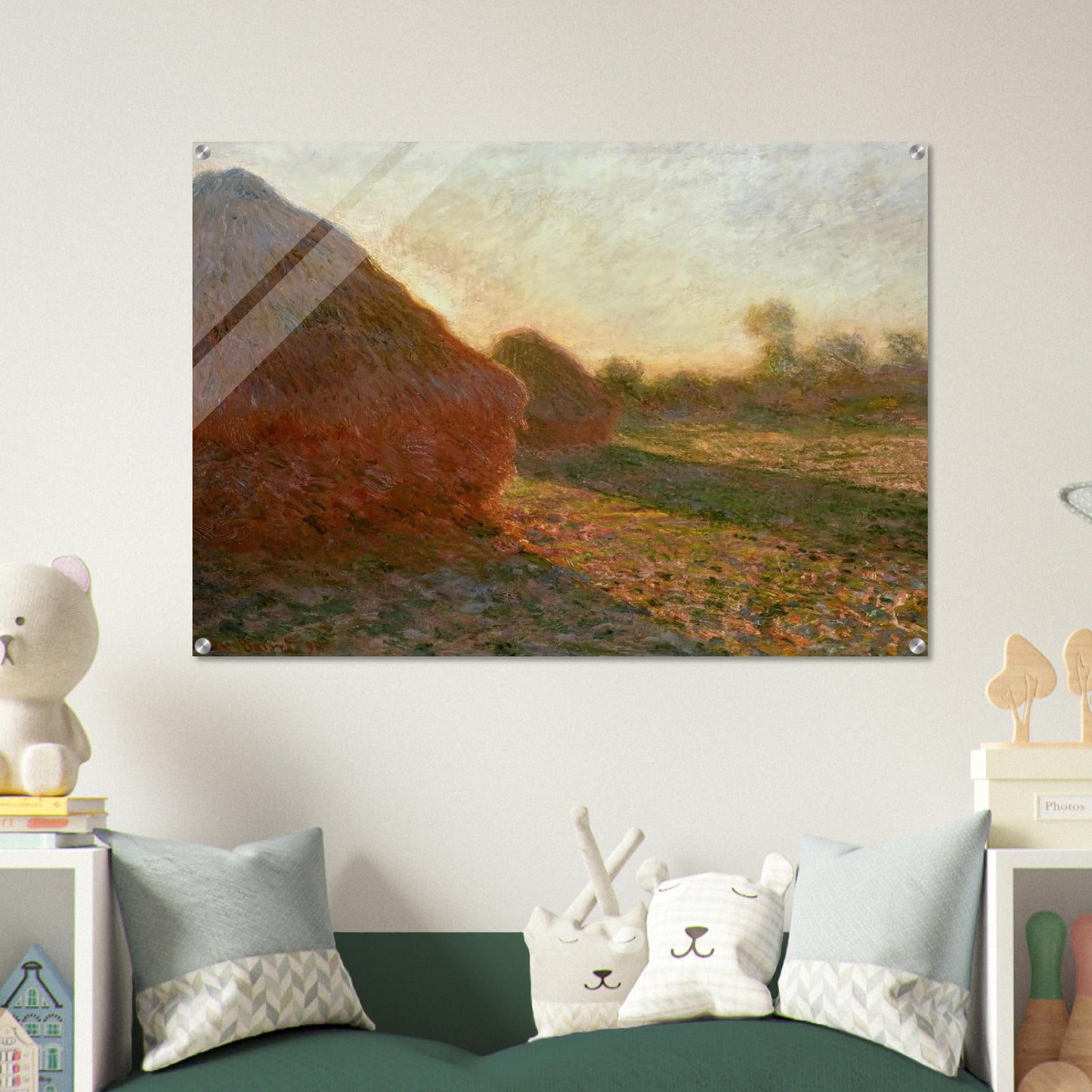 Haystacks, Last Sunrays - claude monet Acrylic Print - 70x100 cm / 28x40″ inches | claude monet Wall Art | claude monet Prints
