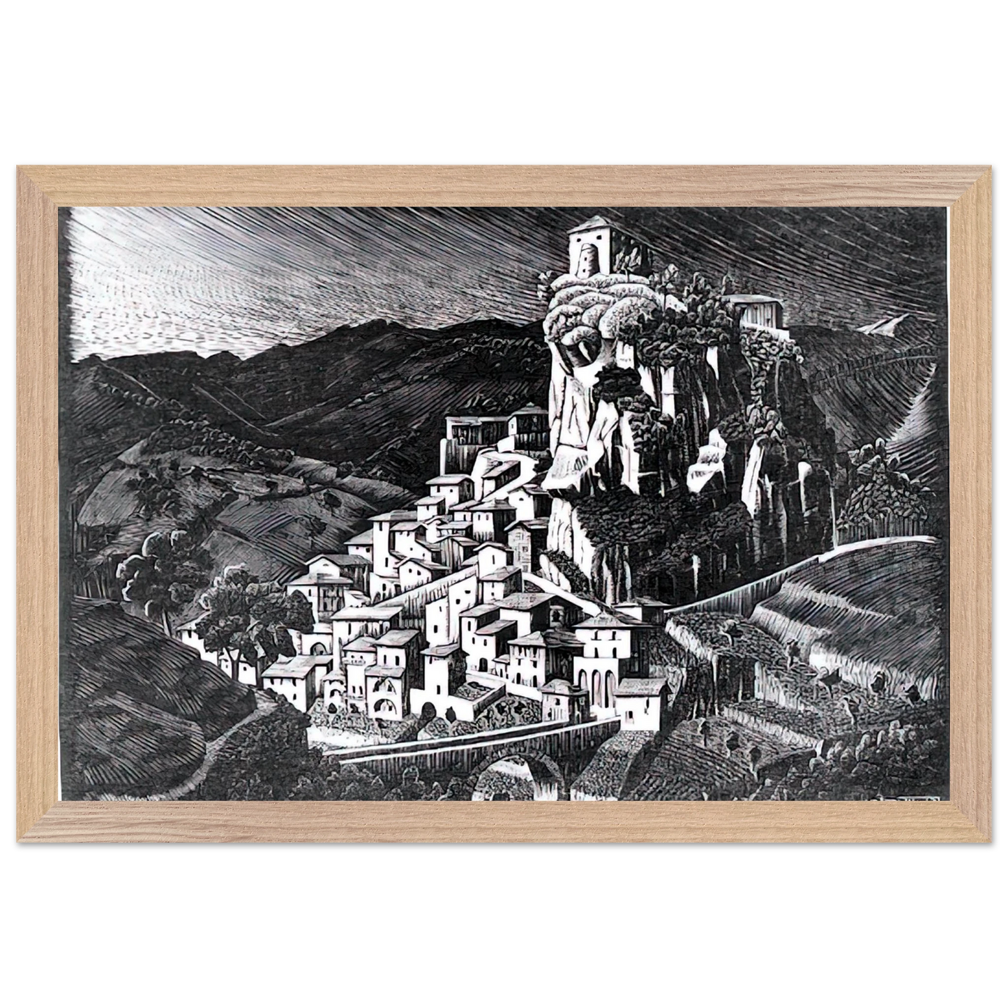 MC Escher - PALIZZI CALABRIA OCTOBER 1930 1930 Wall Art - 60x80 cm / 24x32 inches - Premium Wooden Framed Poster With Fine Art Paper - Black frame