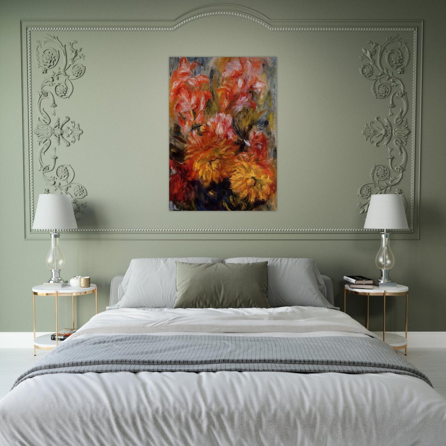 Gladiolas in a Blue Vase - Pierre-Auguste Renoir Brushed Aluminum Print - 70x100 cm / 28x40 inches | Pierre-Auguste Renoir Aluminum Print | Pierre-Auguste Renoir Prints