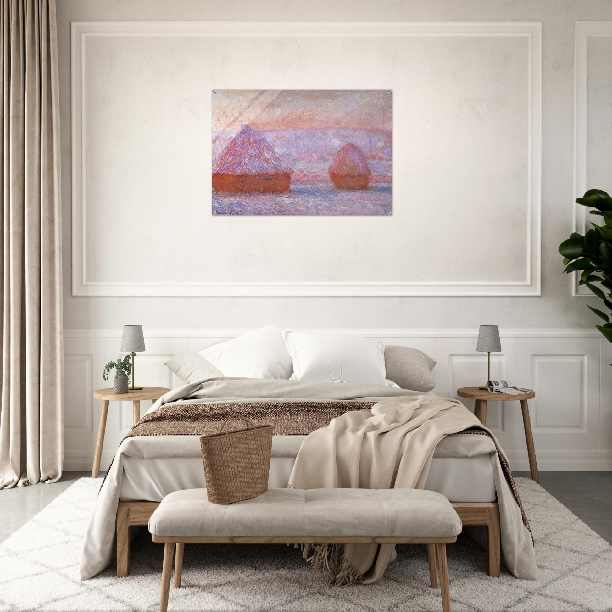 Grainstacks at Giverny, Morning Effect - claude monet Acrylic Print - 70x100 cm / 28x40″ inches | claude monet Wall Art | claude monet Prints