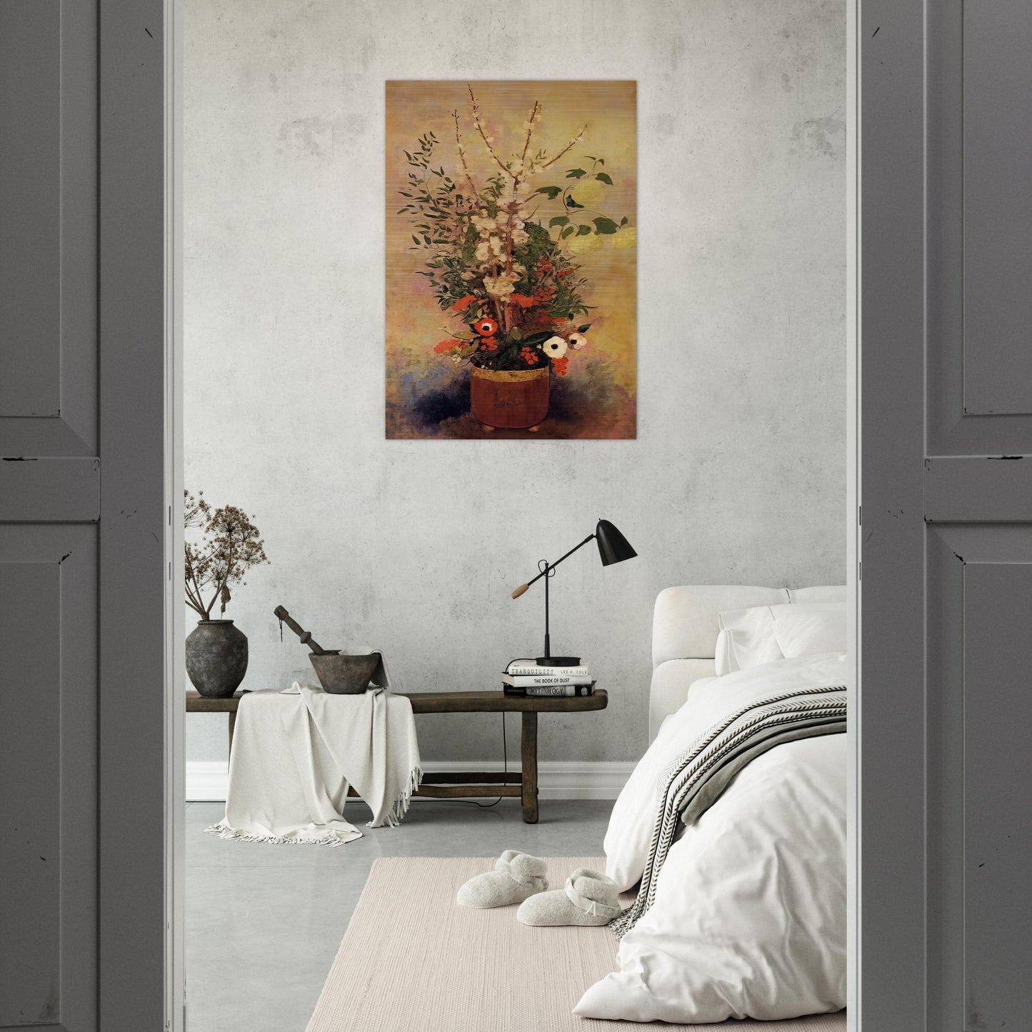 VASE OF FLOWERS WITH BRANCHES OF A FLOWERING APPLE TREE - Odilon Redon Brushed Aluminum Print - 70x100 cm / 28x40 inches | Odilon Redon Aluminum Print | Odilon Redon Prints