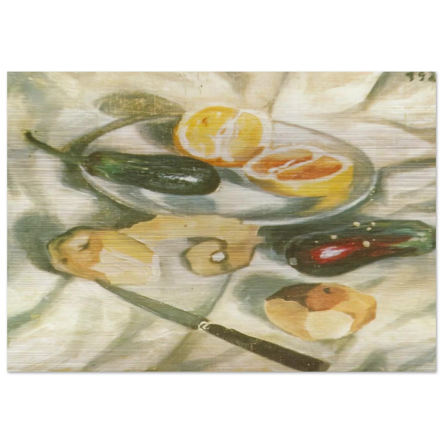 STILL LIFE WITH AUBERGINES - Salvador Dali Brushed Aluminum Print - 70x100 cm / 28x40 inches | Salvador Dali Aluminum Print | Salvador Dali Prints