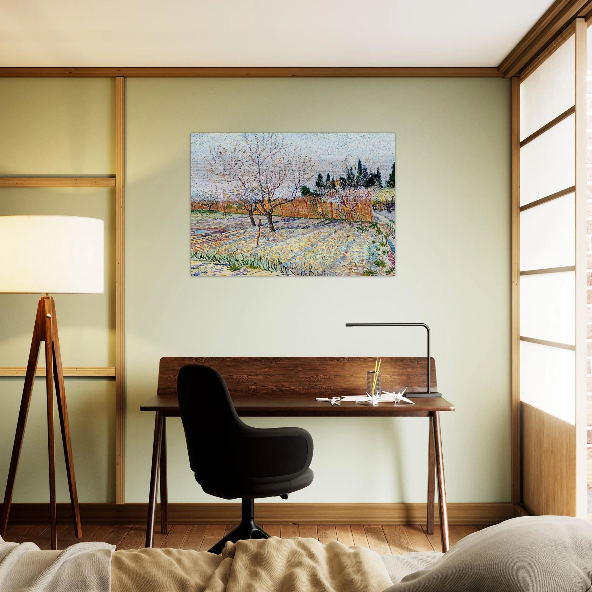 Orchard with Peach Trees in Blossom - Vincent van Gogh Brushed Aluminum Print - 70x100 cm / 28x40 inches | Vincent van Gogh Aluminum Print | Vincent van Gogh Prints