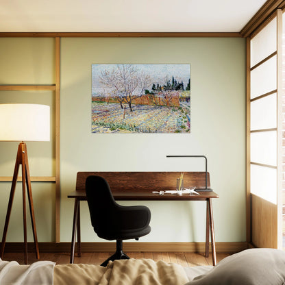 Orchard with Peach Trees in Blossom - Vincent van Gogh Brushed Aluminum Print - 70x100 cm / 28x40 inches | Vincent van Gogh Aluminum Print | Vincent van Gogh Prints