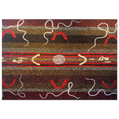 Men's Maliyarre Initiation Ceremony - 1999 - Clifford Possum Tjapaltjarri Brushed Aluminum Print - 70x100 cm / 28x40 inches | Clifford Possum Tjapaltjarri Aluminum Print | Clifford Possum Tjapaltjarri Prints
