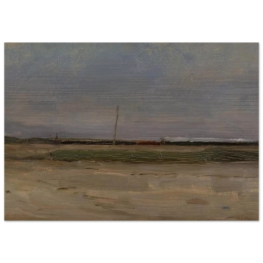 Polder Landscape with a Train and a Small Windmill on the Horizon - Piet Mondrian Brushed Aluminum Print - 70x100 cm / 28x40 inches | Piet Mondrian Aluminum Print | Piet Mondrian Prints