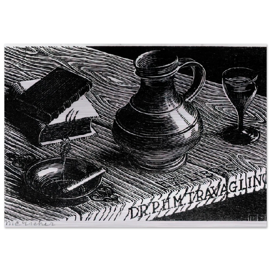 BOOKPLATE DR P H M TRAVAGLINO - MC Escher Brushed Aluminum Print - 70x100 cm / 28x40 inches | MC Escher Aluminum Print | MC Escher Prints