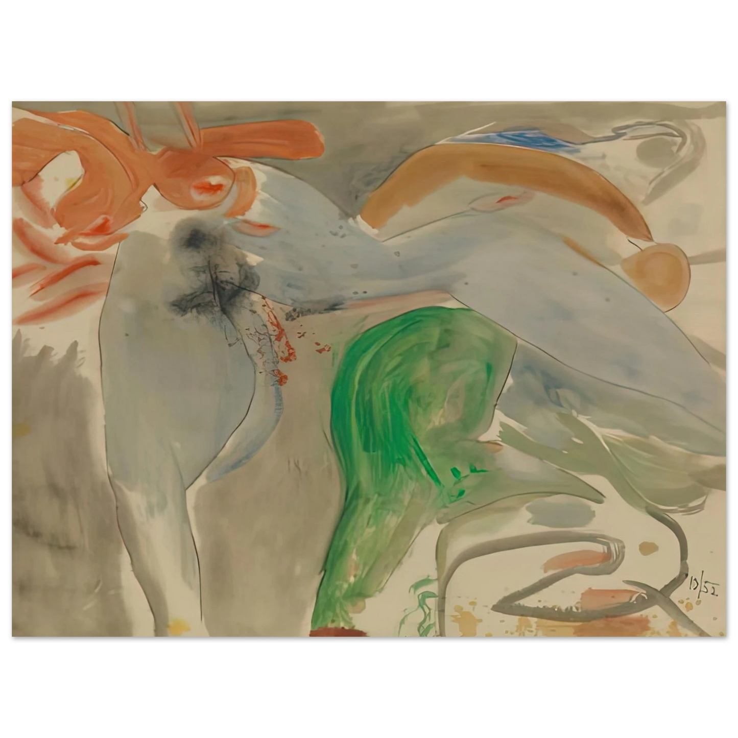 Helen Frankenthaler - Scene with Nude, 1952- Wall Art - 28x40 inches / 70x70 cm - Canvas (Imperial)-canvas - -
