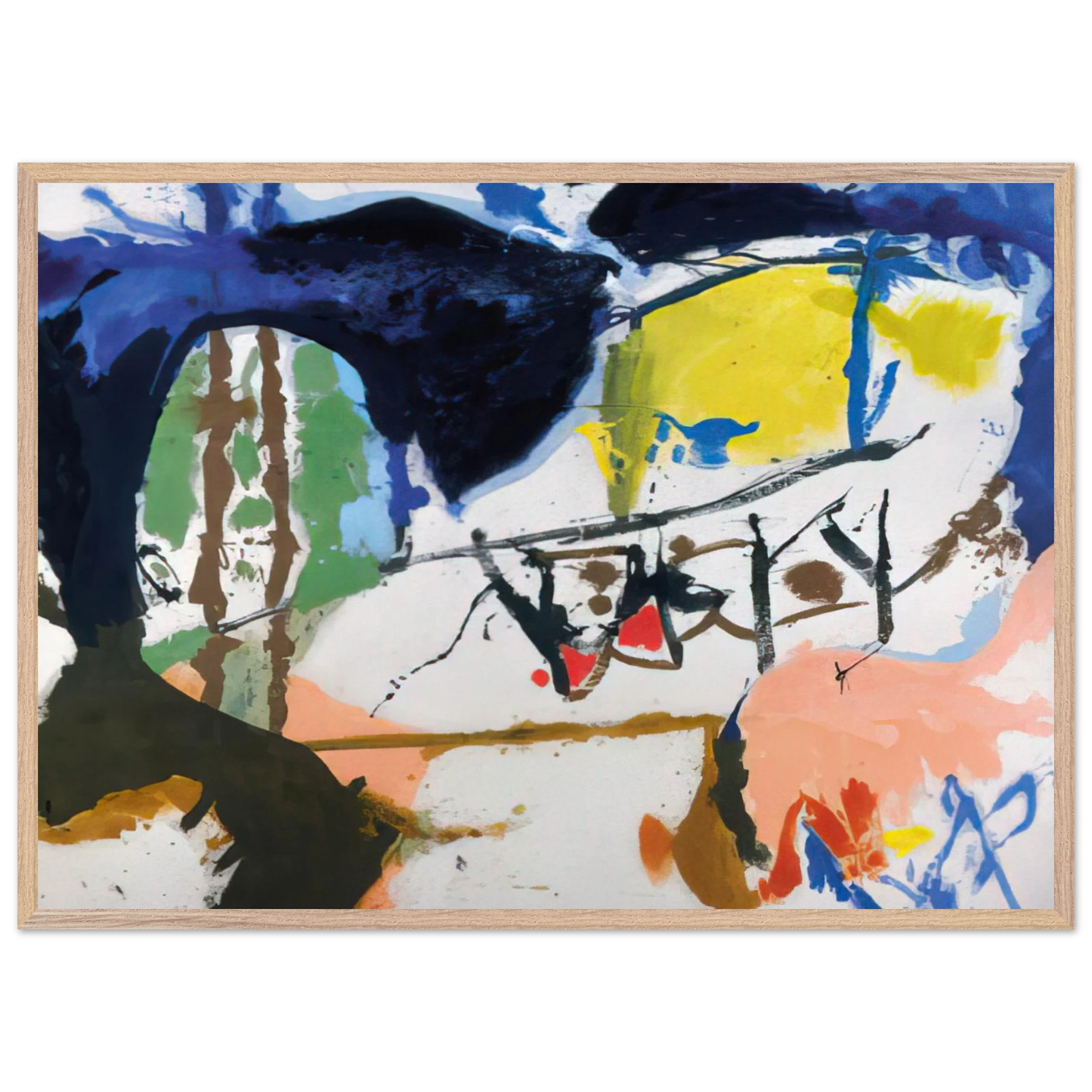 Helen Frankenthaler - Acres - 1959 Wall art - 28x43  cm / XL (11x17 inches) - Premium Wooden Framed Poster With Fine Art Paper-canvas - White frame