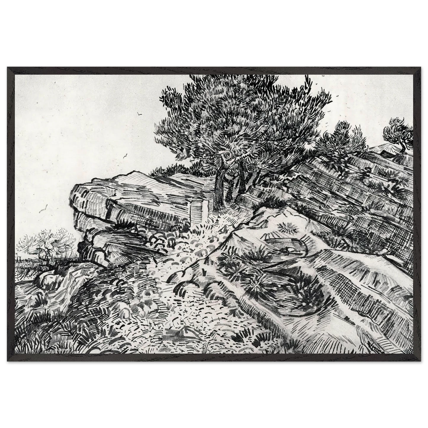 Montmajour - Vincent van Gogh 70x100 cm / 28x40 inches Framed Art Print – Black Wooden Frame