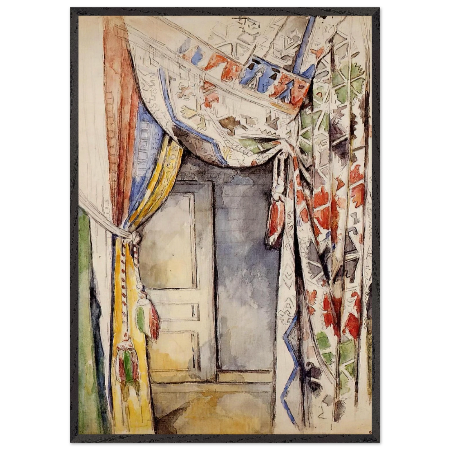 Curtains - Paul Cezanne 70x100 cm / 28x40 inches Framed Art Print – Black Wooden Frame