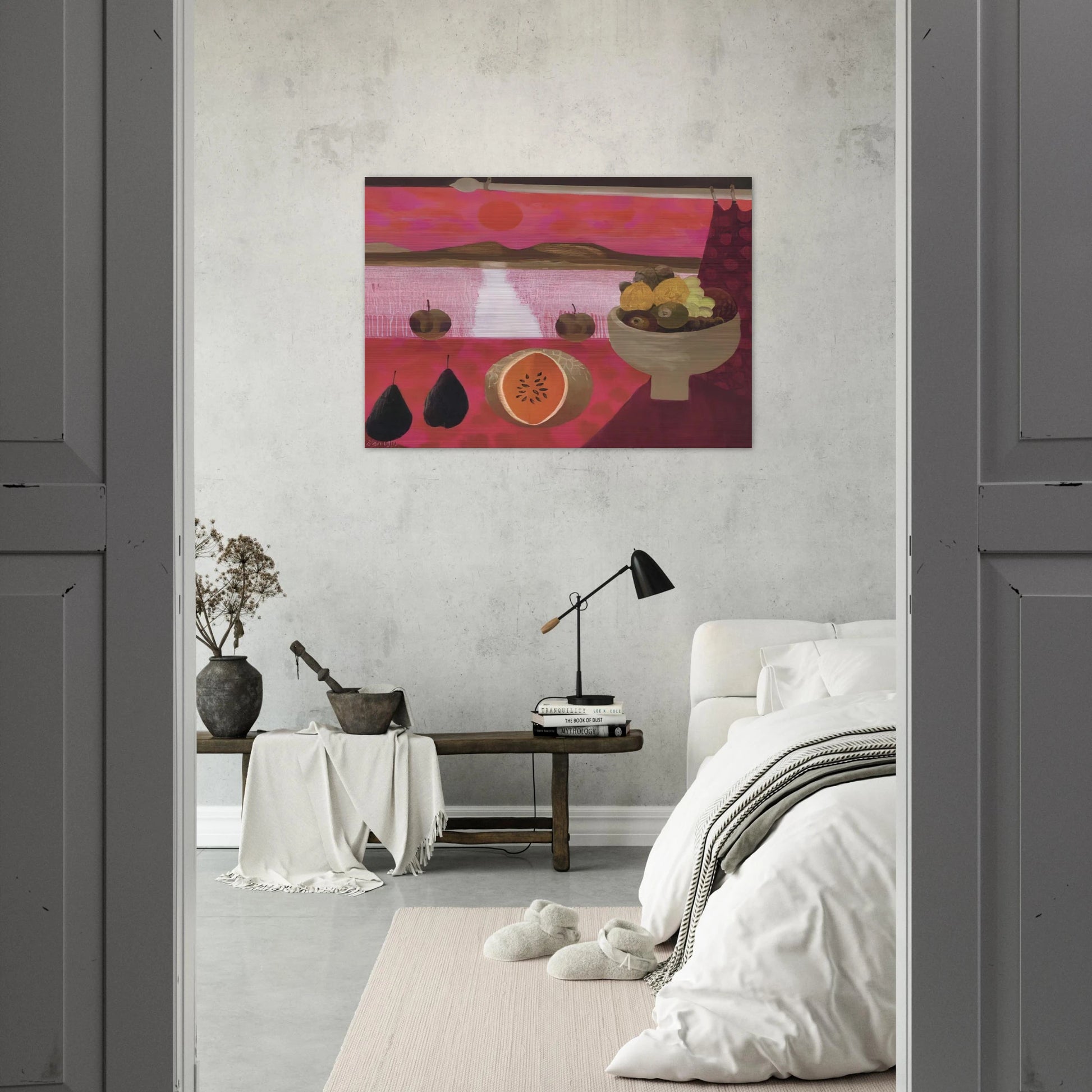 Still life with fruit - 1997 - Mary Fedden Brushed Aluminum Print - 70x100 cm / 28x40 inches | Mary Fedden Aluminum Print | Mary Fedden Prints