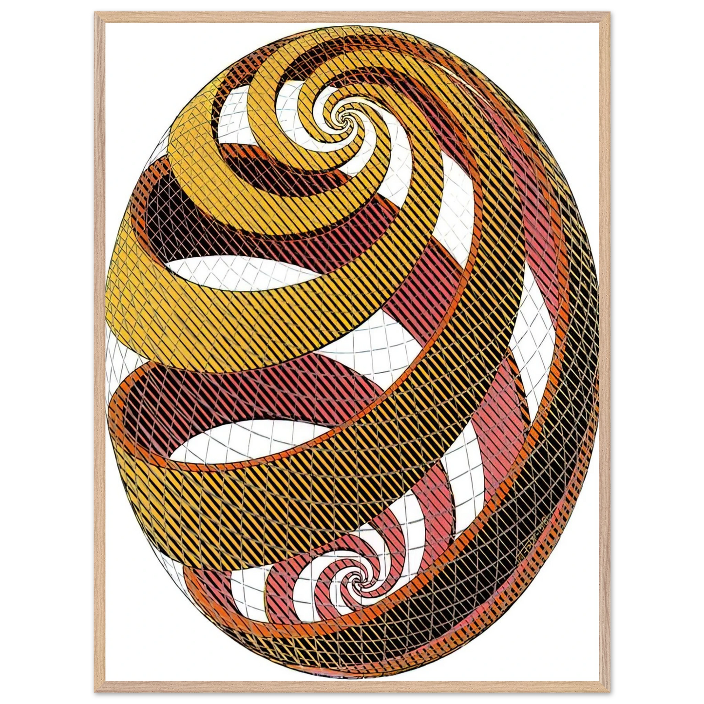 MC Escher - SPHERE SPIRALS Wall Art - 21x29.7 cm / 8x12" - Premium Wooden Framed Poster With Fine Art Paper-canvas - Black frame
