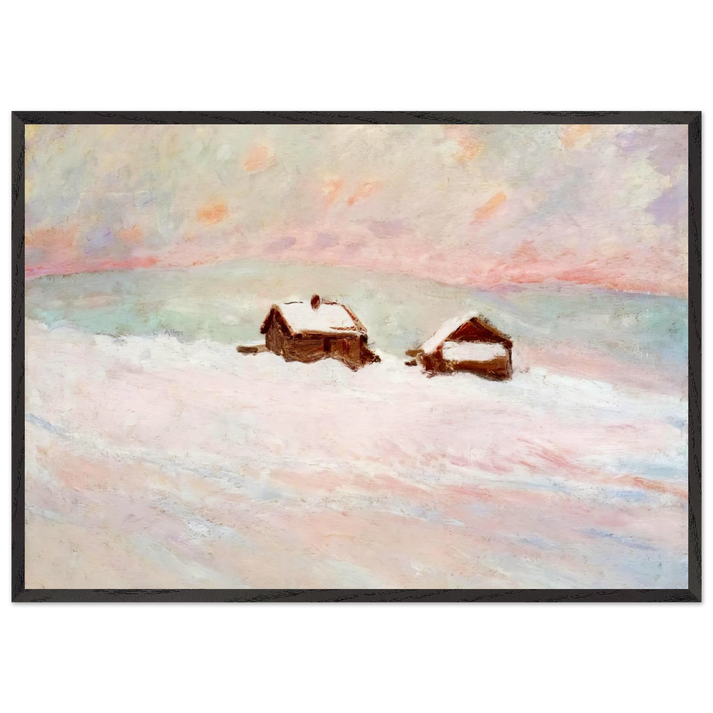 Houses in the Snow Norway - claude monet 70x100 cm / 28x40 inches Framed Art Print – Black Wooden Frame