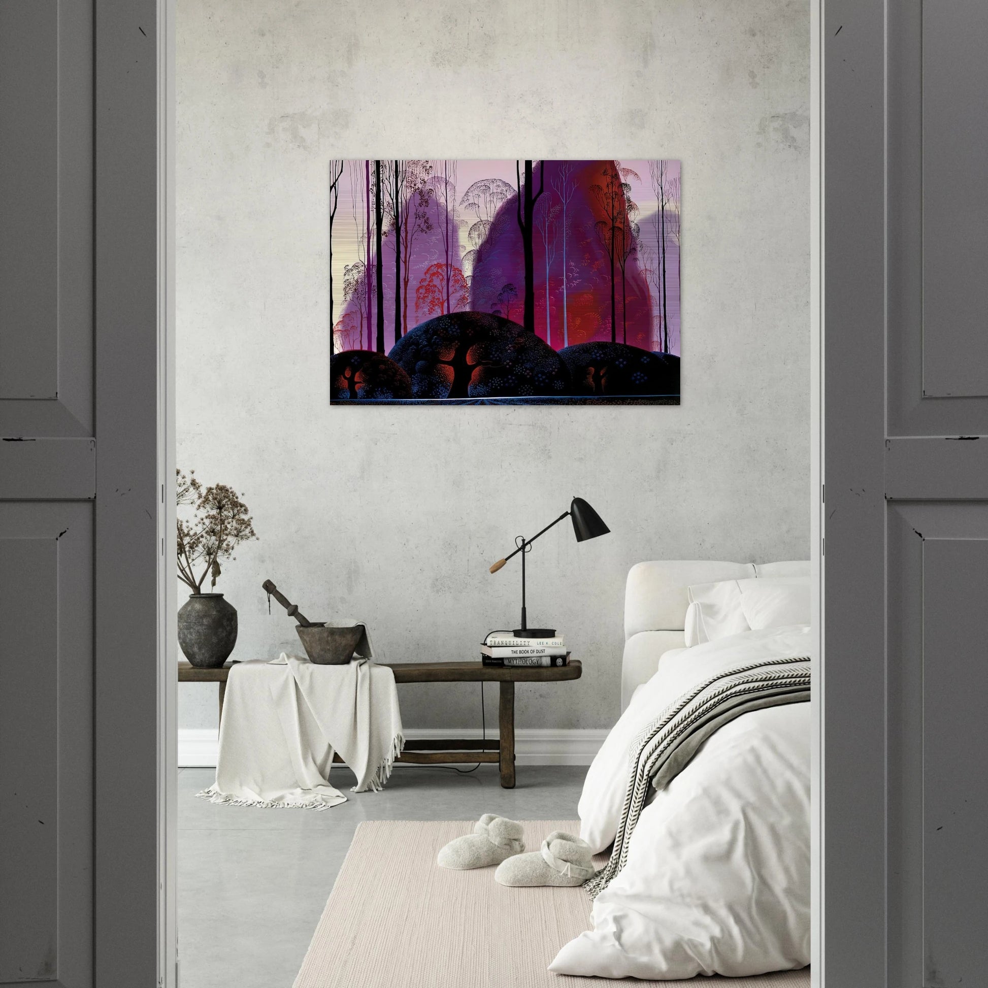 Mauve, Red and Purple - Eyvind Earle Brushed Aluminum Print - 70x100 cm / 28x40 inches | Eyvind Earle Aluminum Print | Eyvind Earle Prints