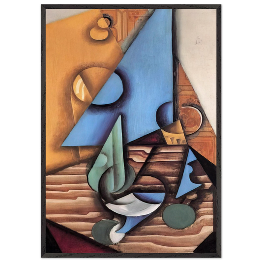 BOTTLE AND GLASS ON A TABLE 1914 - Juan Gris 70x100 cm / 28x40 inches Framed Art Print – Black Wooden Frame