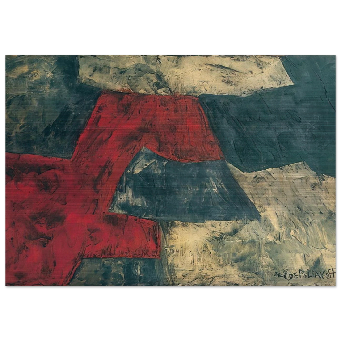 Composition - 1958 - Serge Poliakoff Brushed Aluminum Print - 70x100 cm / 28x40 inches | Serge Poliakoff Aluminum Print | Serge Poliakoff Prints