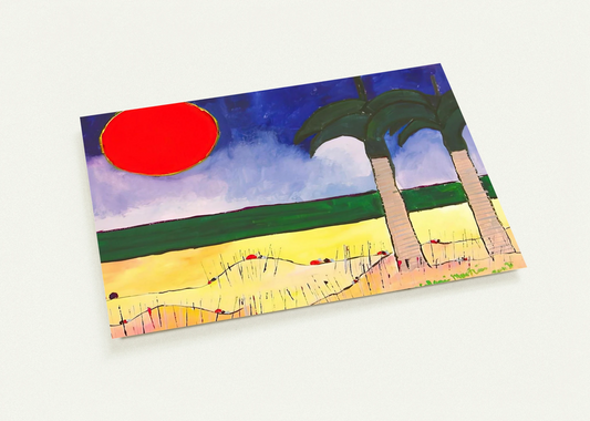 Marinha com Sol e Palmeiras - 2003 By Aldemir Martins Pack of 10 Post Cards | Aldemir Martins Post Cards | A6 (10.5 x 14.8 cm) - 4.1 x 5.8 inches