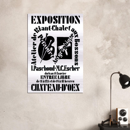 POSTER FOR EXHIBITION JOHN PASCHOUD AND M C ESCHER DECEMBER 1936 1936 - MC Escher Brushed Aluminum Print - 70x100 cm / 28x40 inches | MC Escher Aluminum Print | MC Escher Prints