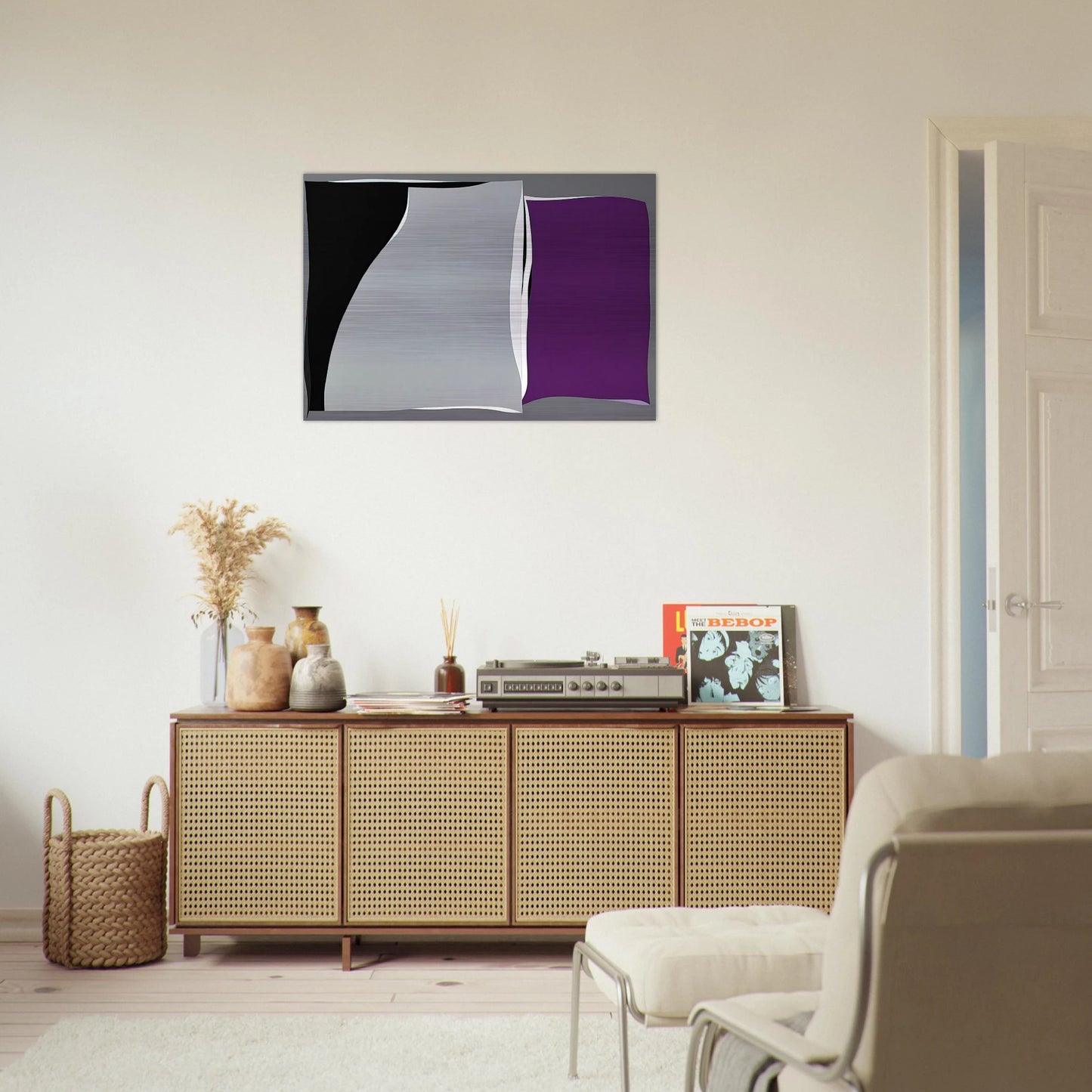 Black  Gray Curves with Purple - 1960 - Karl Benjamin Brushed Aluminum Print - 70x100 cm / 28x40 inches | Karl Benjamin Aluminum Print | Karl Benjamin Prints