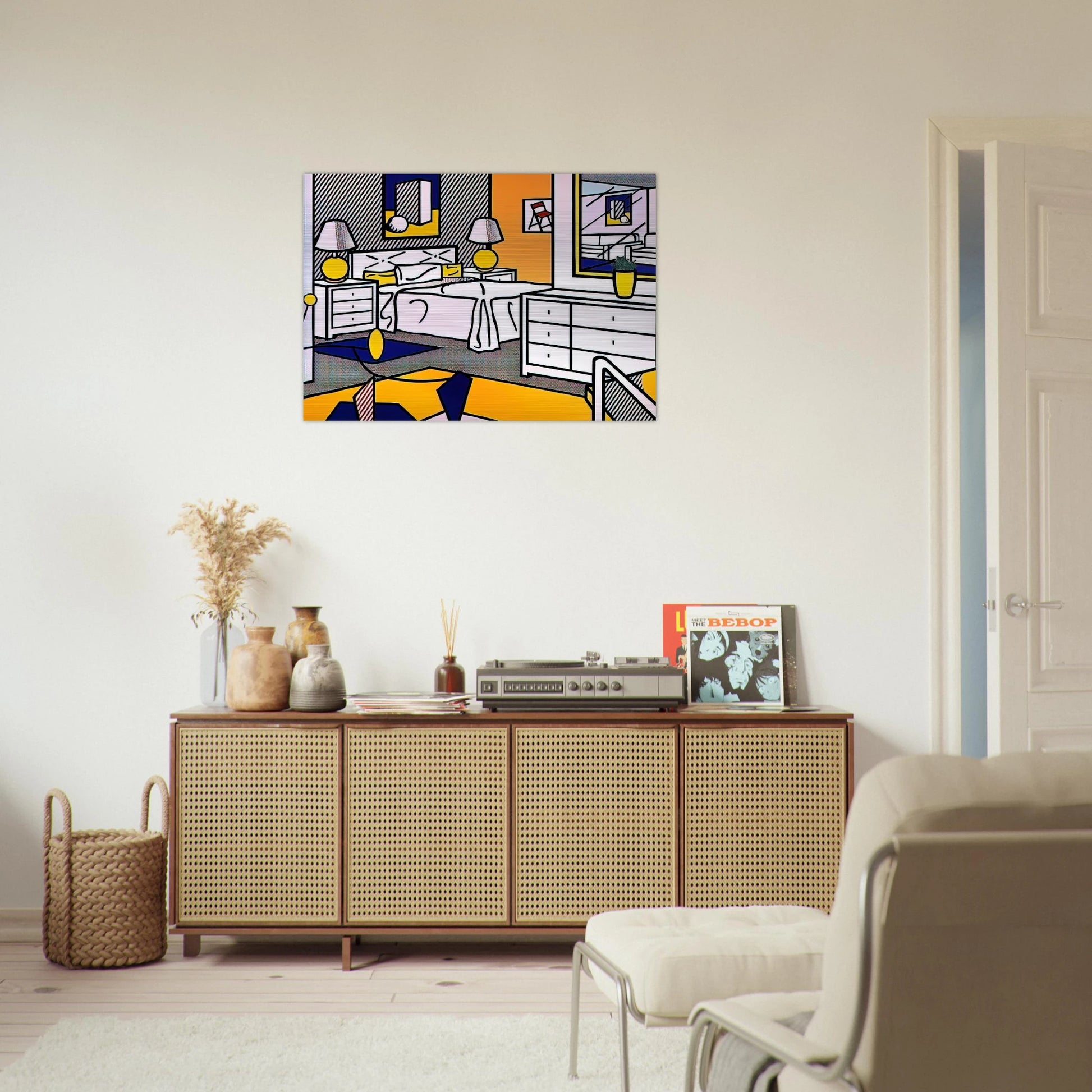 INTERIOR WITH MOBILE 1992 - Roy Lichtenstein Brushed Aluminum Print - 70x100 cm / 28x40 inches | Roy Lichtenstein Aluminum Print | Roy Lichtenstein Prints