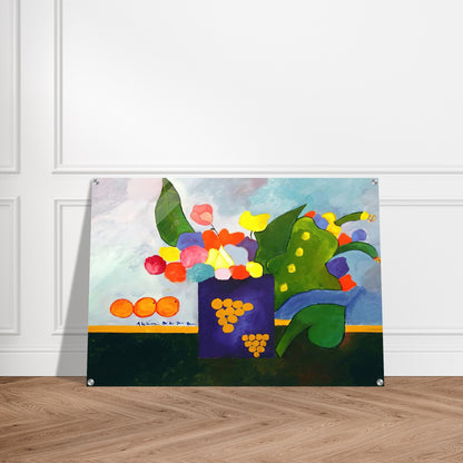 Vase With Flowers and Fruit - 2001 - Aldemir Martins Acrylic Print - 70x100 cm / 28x40″ inches