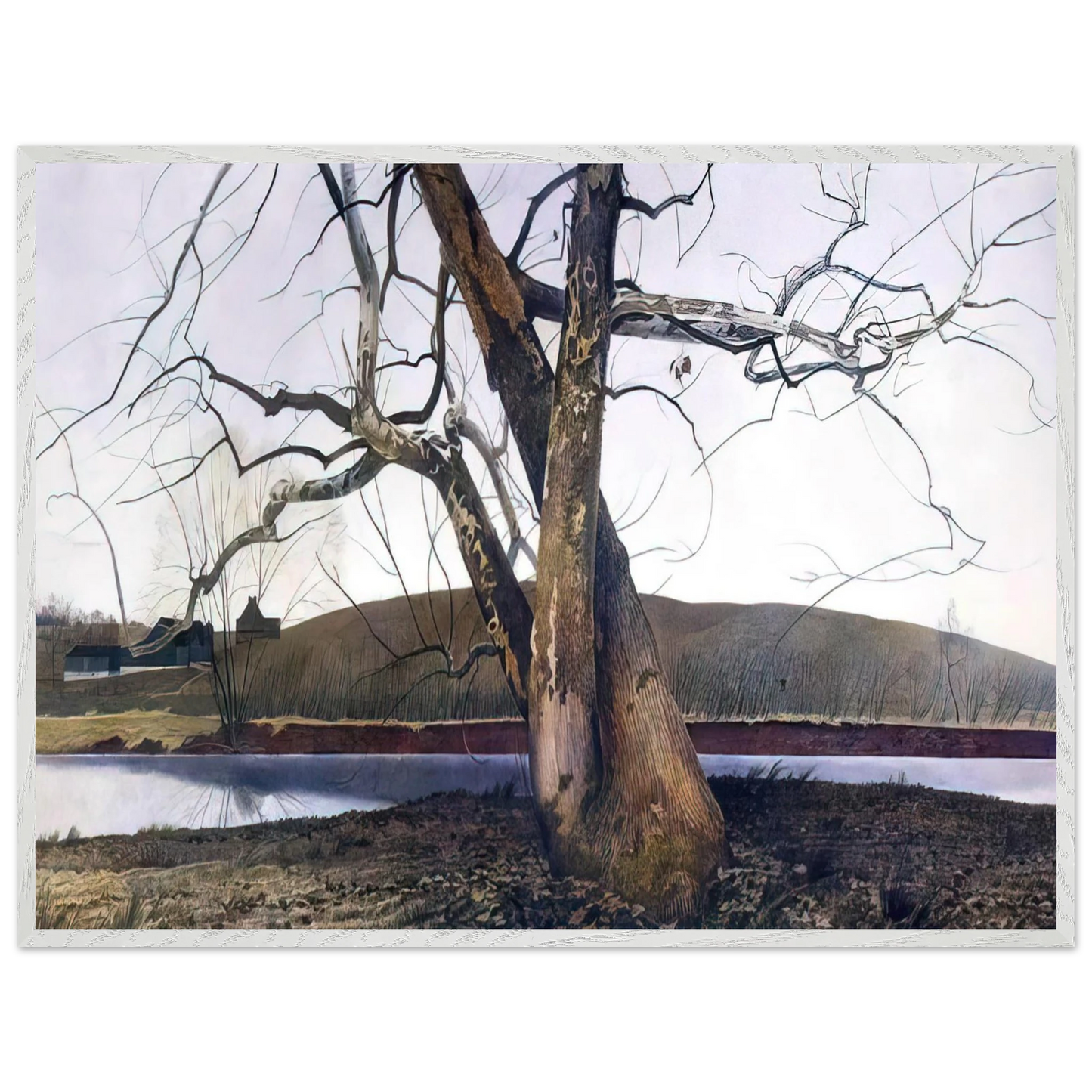 Andrew Wyeth - DIL HUEY FARM Wall Art - 30x40 cm / 12x16 inches - Premium Wooden Framed Poster With Fine Art Paper-canvas - Wood frame