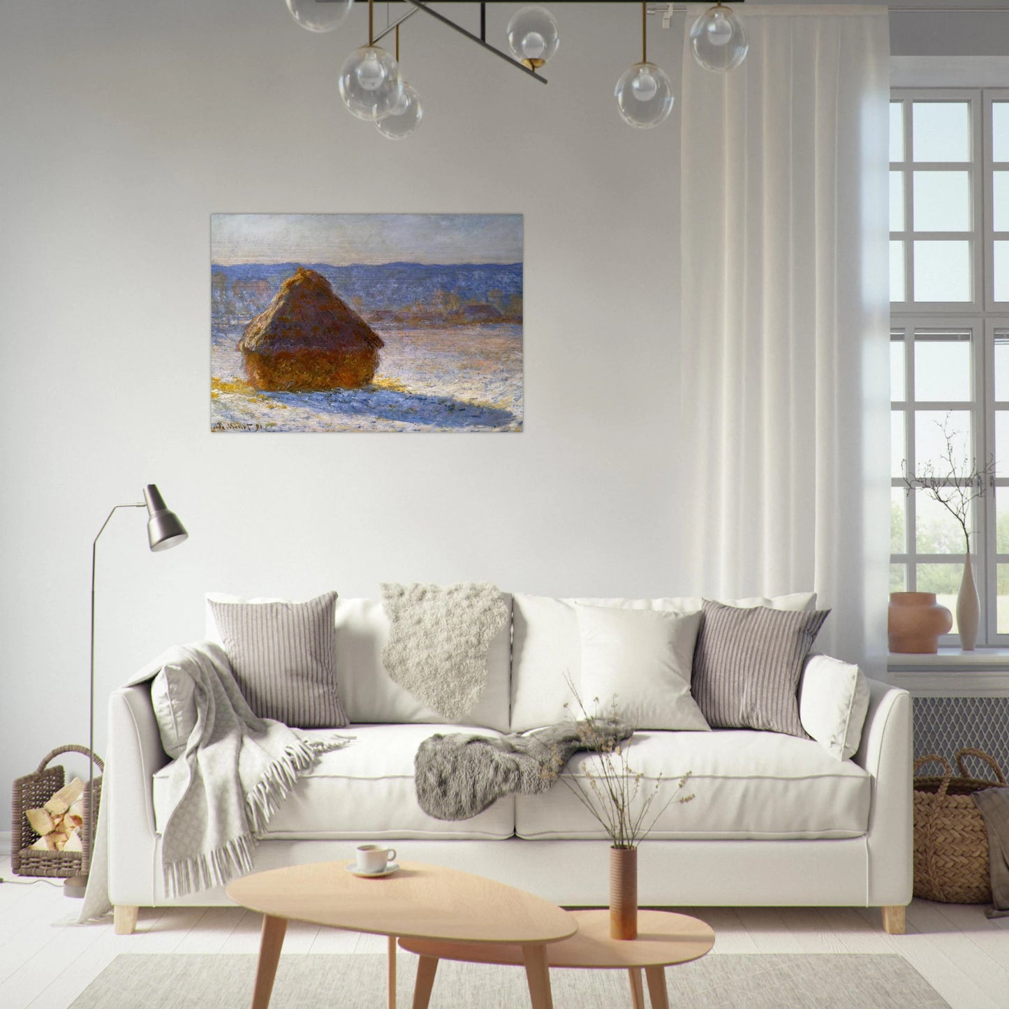 Grainstack, Snow Effect, Morning - claude monet Brushed Aluminum Print - 70x100 cm / 28x40 inches | claude monet Aluminum Print | claude monet Prints