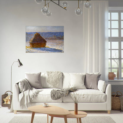 Grainstack, Snow Effect, Morning - claude monet Brushed Aluminum Print - 70x100 cm / 28x40 inches | claude monet Aluminum Print | claude monet Prints