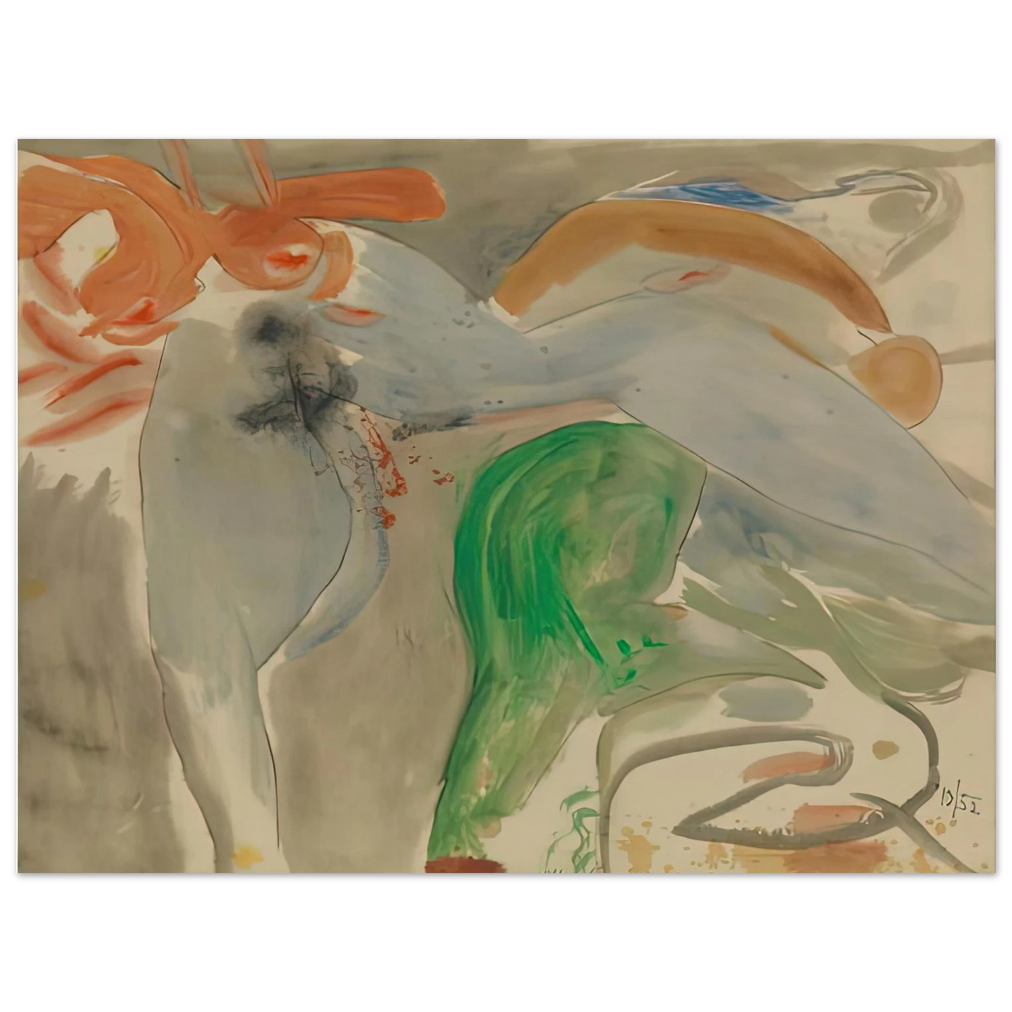 Helen Frankenthaler - Scene with Nude, 1952- Wall Art - 21x29.7 cm / 8x12" - Fine Art Poster-canvas - -