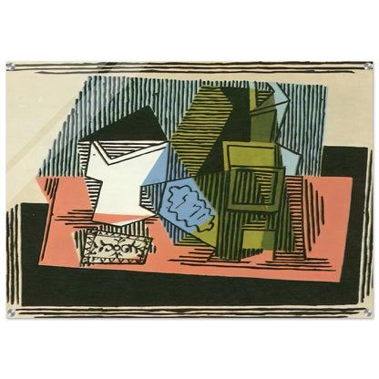 Glass, bottle, packet of tobacco - Pablo Picasso Acrylic Print - 70x100 cm / 28x40″ inches | Pablo Picasso Wall Art | Pablo Picasso Prints