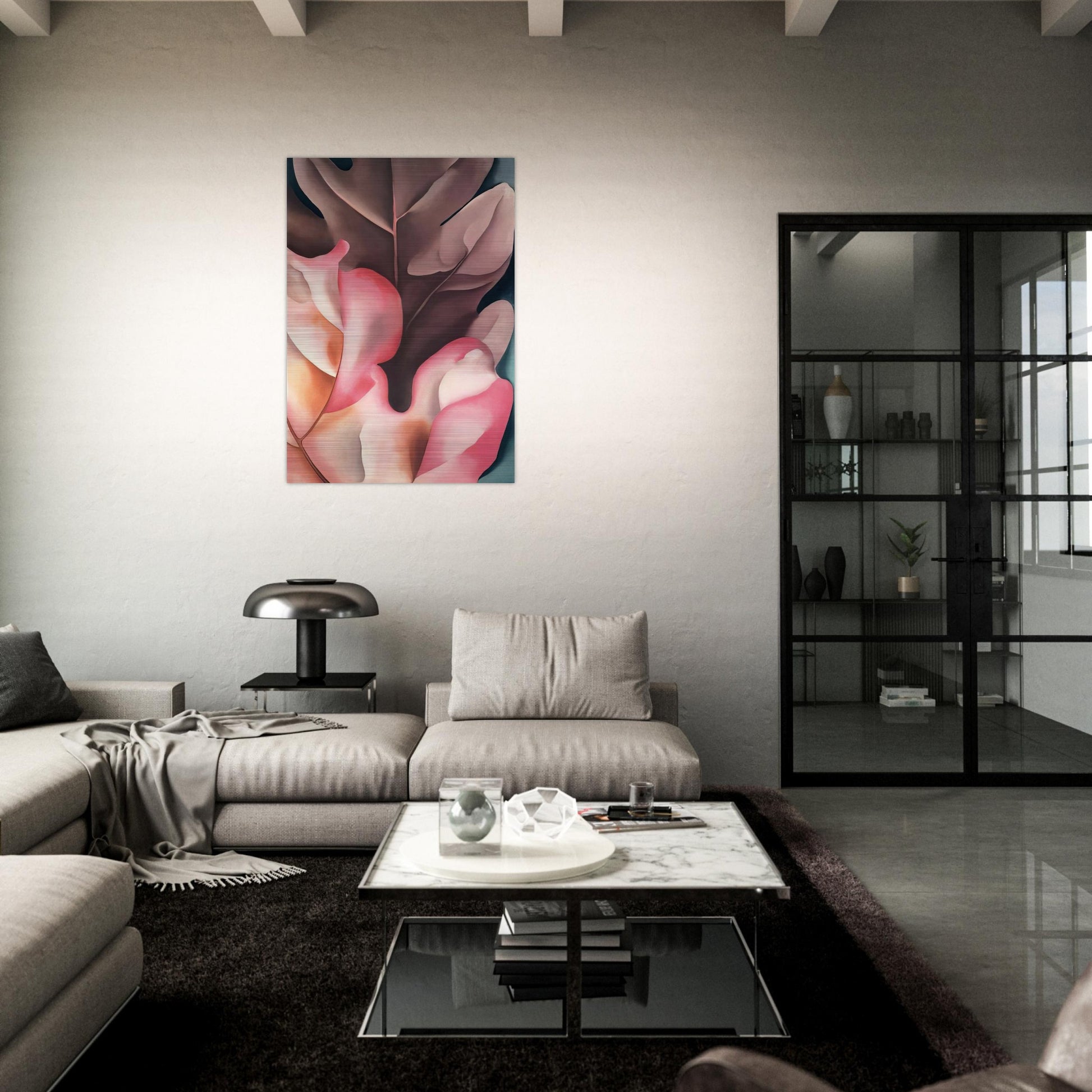 Oak Leaves Pink and Grey - Georgia O'Keeffe Brushed Aluminum Print - 70x100 cm / 28x40 inches | Georgia O'Keeffe Aluminum Print | Georgia O'Keeffe Prints