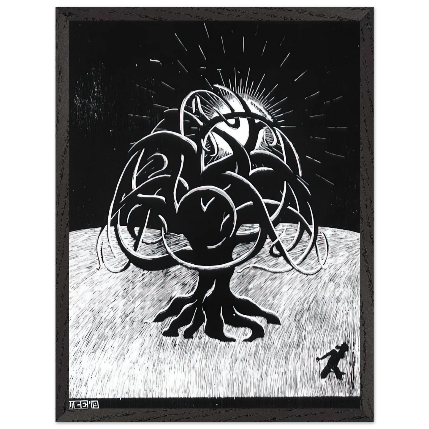 MC Escher - TWON TREE Wall Art - 60x80 cm / 24x32 inches - Premium Wooden Framed Poster With Fine Art Paper-canvas - Black frame