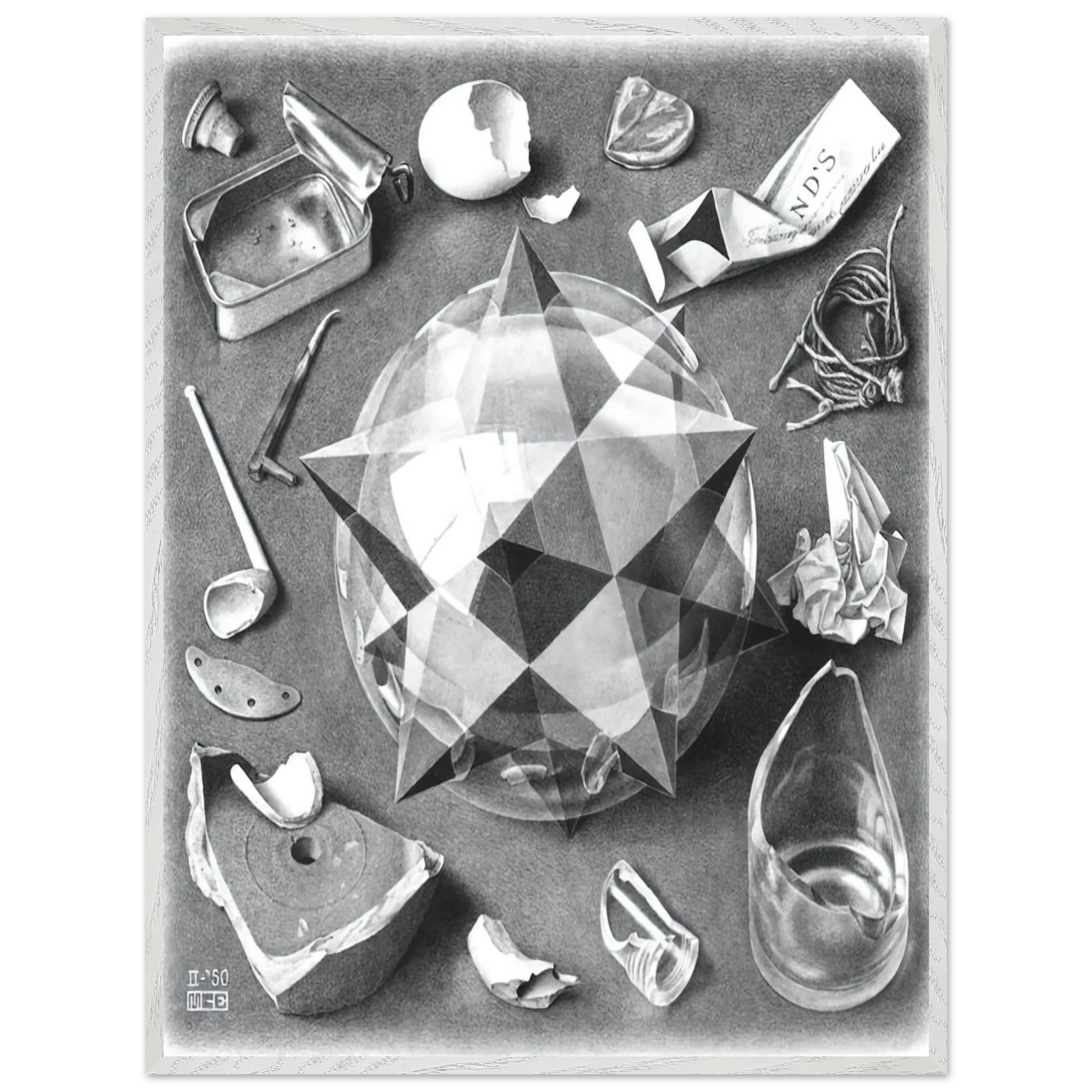 MC Escher - CONTRAST ORDER AND CHAOS Wall Art - 21x29.7 cm / 8x12" - Premium Wooden Framed Poster With Fine Art Paper - White frame
