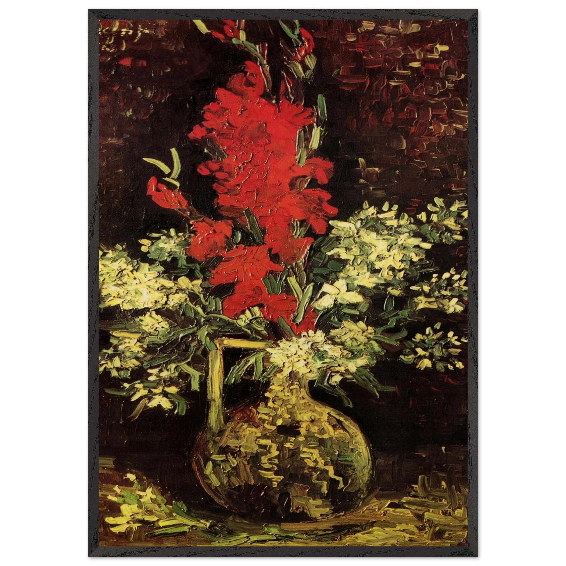 Vase with Gladioli and Carnations - Vincent van Gogh 70x100 cm / 28x40 inches Framed Art Print – Black Wooden Frame