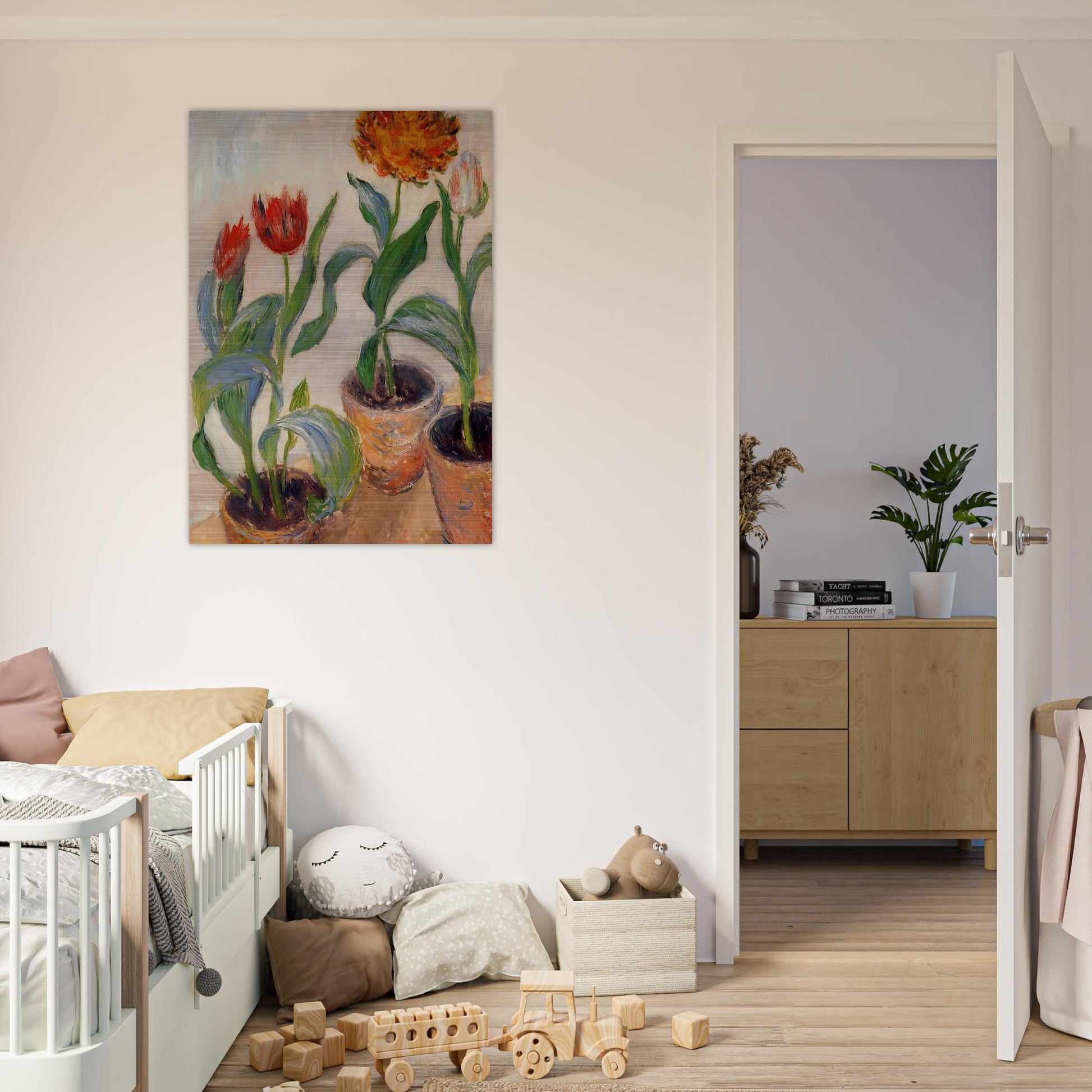 Three Pots of Tulips - claude monet Brushed Aluminum Print - 70x100 cm / 28x40 inches | claude monet Aluminum Print | claude monet Prints