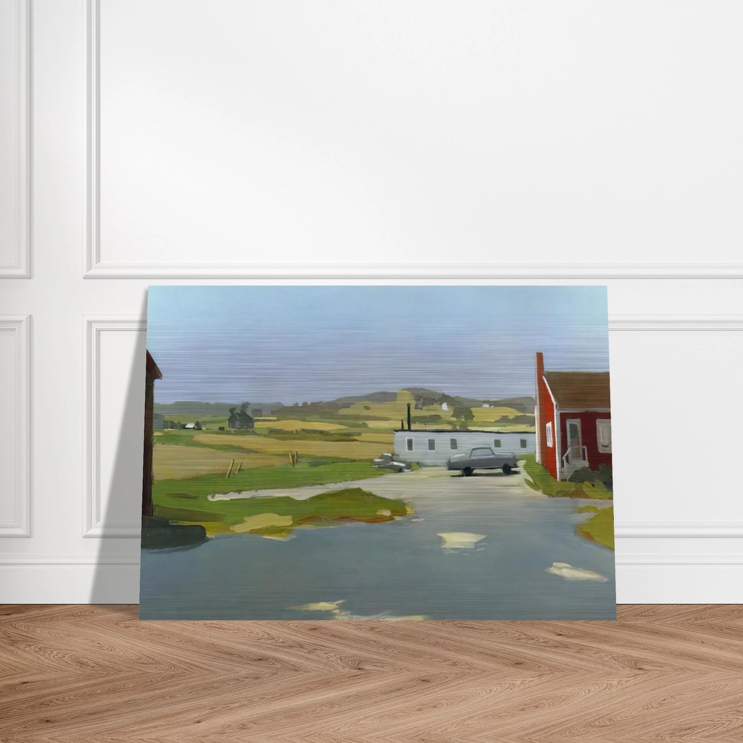 LONG ISLAND LANDSCAPE WITH RED BUILDING 1962 - Fairfield Porter Brushed Aluminum Print - 70x100 cm / 28x40 inches | Fairfield Porter Aluminum Print | Fairfield Porter Prints