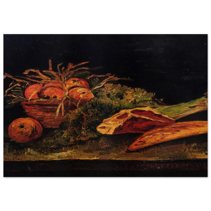Still Life with Apples, Meat and a Roll - Vincent van Gogh Brushed Aluminum Print - 70x100 cm / 28x40 inches | Vincent van Gogh Aluminum Print | Vincent van Gogh Prints