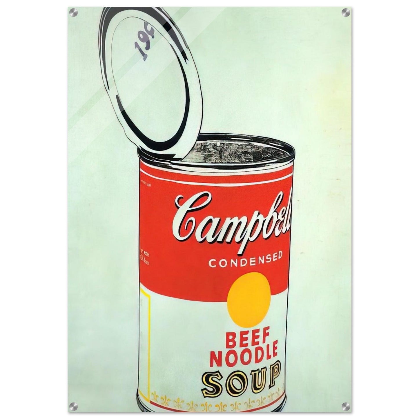 Big Campbell's Soup Can 19c  Beef Noodle  - Andy Warhol Acrylic Print - 70x100 cm / 28x40″ inches | Andy Warhol Wall Art | Andy Warhol Prints