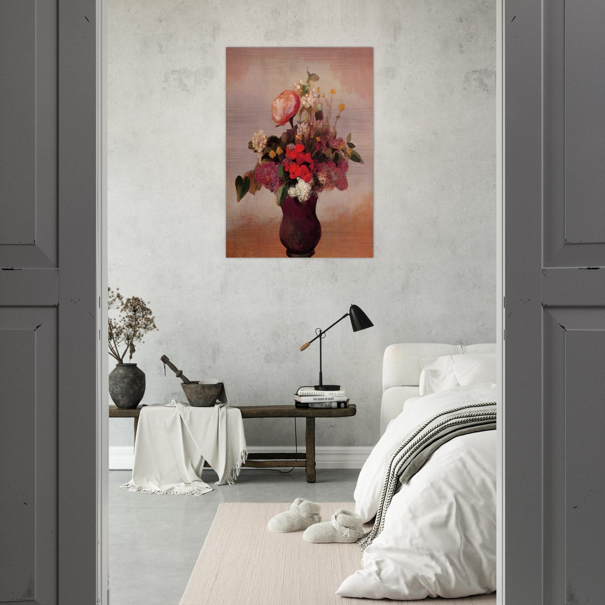 FLOWERS IN AA BROWN VASE - Odilon Redon Brushed Aluminum Print - 70x100 cm / 28x40 inches | Odilon Redon Aluminum Print | Odilon Redon Prints
