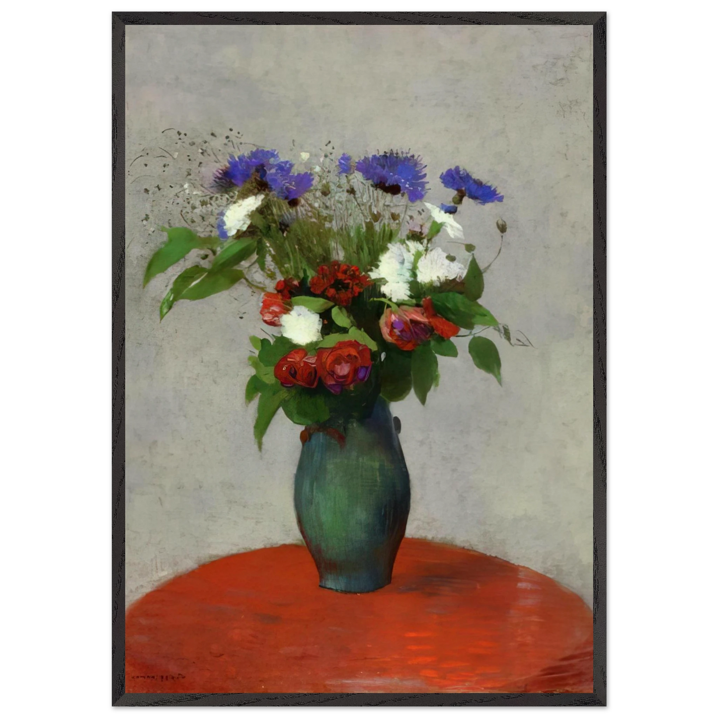 VASE OF FLOWERS ON A RED TABLECLOTH - Odilon Redon 70x100 cm / 28x40 inches Framed Art Print – Black Wooden Frame