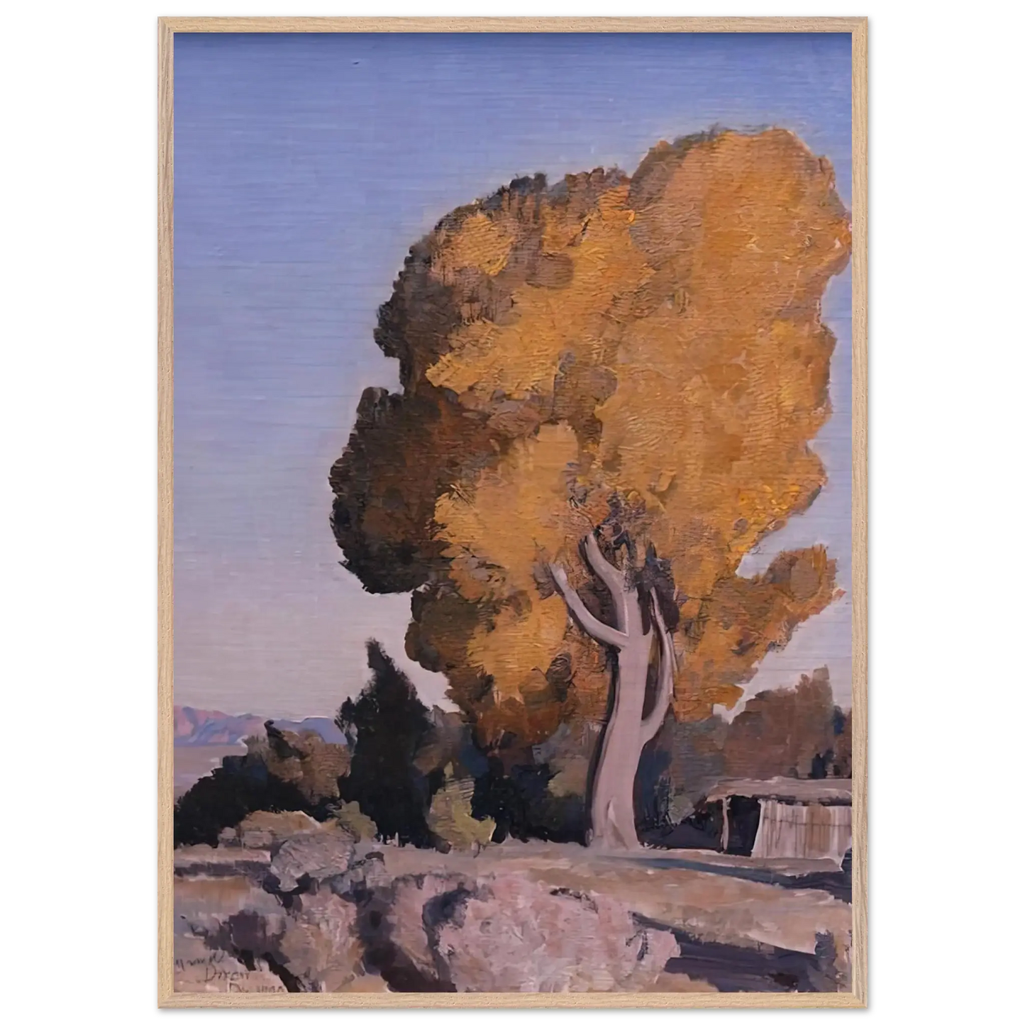 Maynard Dixon - LOW COUNTRY COTTONWOOD 1940 Wall art - 21x29.7 cm / 8x12" - Premium Wooden Framed Poster With Fine Art Paper - White frame
