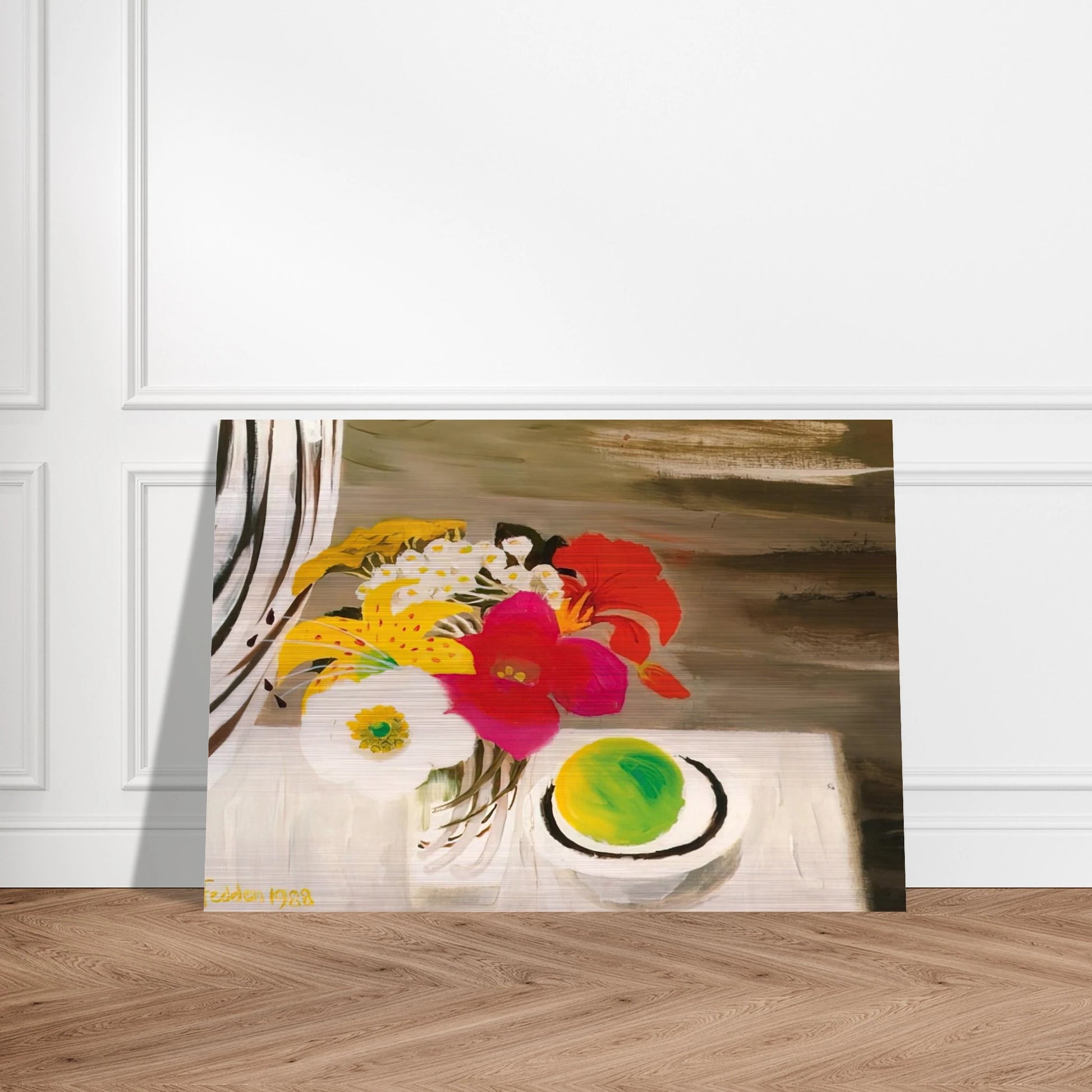 Still Life with Fruit and Flowers - 1988 - Mary Fedden Brushed Aluminum Print - 70x100 cm / 28x40 inches | Mary Fedden Aluminum Print | Mary Fedden Prints