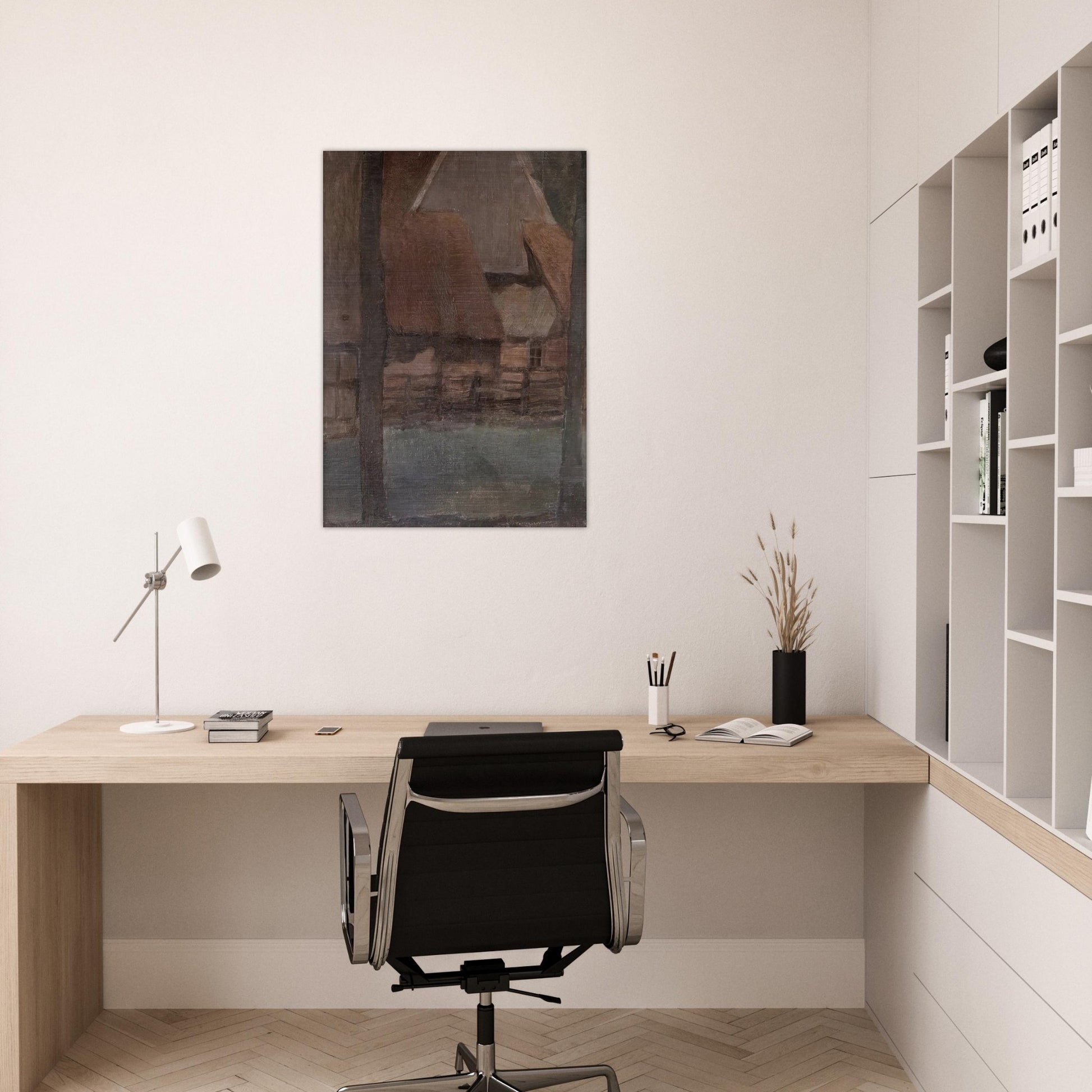 Gable Farm with trees - Piet Mondrian Brushed Aluminum Print - 70x100 cm / 28x40 inches | Piet Mondrian Aluminum Print | Piet Mondrian Prints